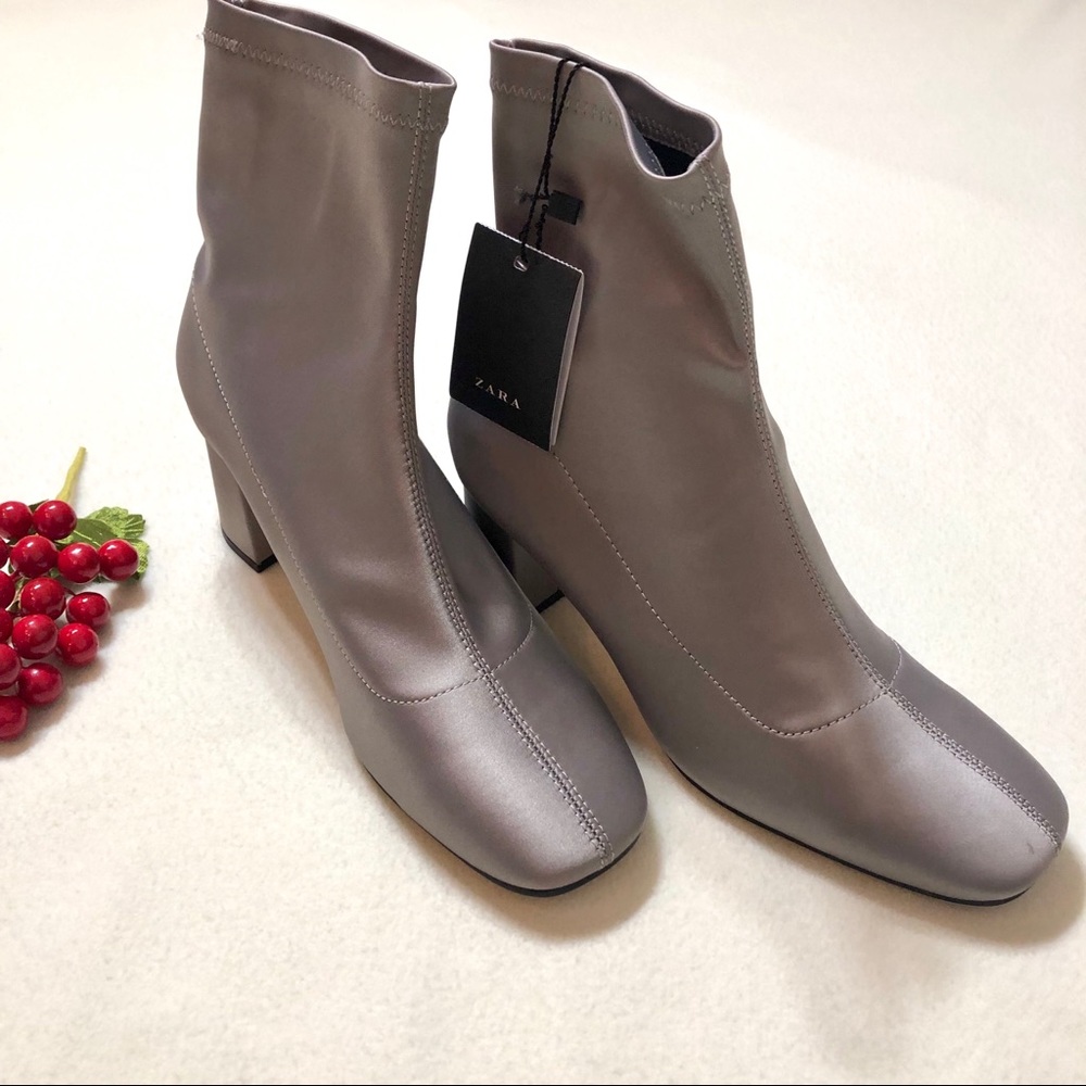 NWT Zara Satin Chunky Heel Ankle Boots Sz 36/6